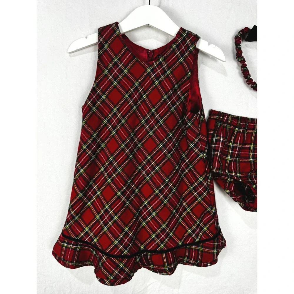 Childrens Place Christmas Dress Set Toddler 3T Red Plaid Excellent 3pc Outfit
